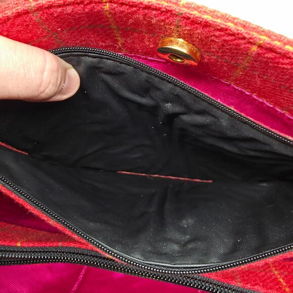 Buzz by Jane Fox Red Plaid Tweed Crossbody Satchel Tote Preppy Academia Y2K - Picture 4 of 16